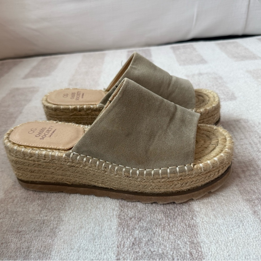 Society Taupe Suede Espadrille Wedge Slide